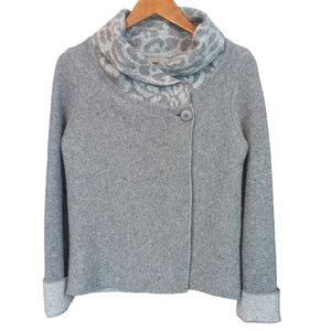 Chiaramente Wool Blend Aminal Print Shawl Neck Wrap Sweater Top Gray Size Small